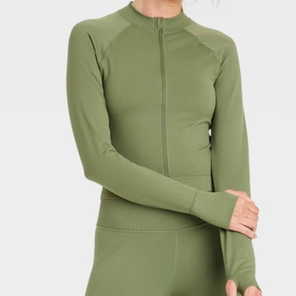 JoyLab Olive Long-Sleeve Crop Athletic Zip Up Top Size Large NWT